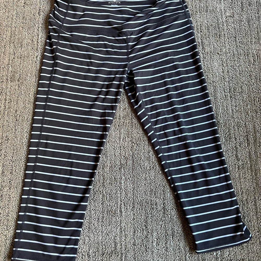 Athleta Charcoal and White Striped Leggings